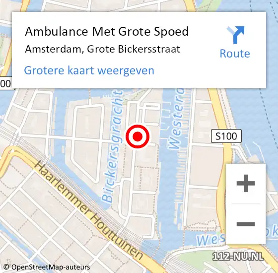 Locatie op kaart van de 112 melding: Ambulance Met Grote Spoed Naar Amsterdam, Grote Bickersstraat op 20 oktober 2024 20:22