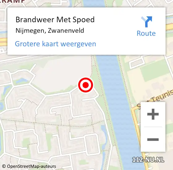 Locatie op kaart van de 112 melding: Brandweer Met Spoed Naar Nijmegen, Zwanenveld op 20 oktober 2024 20:33