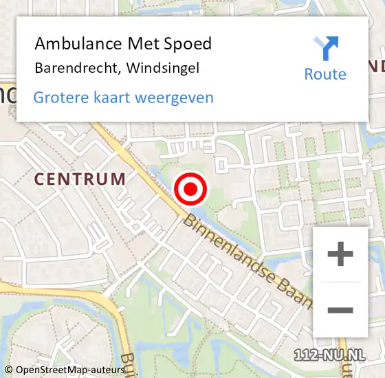 Locatie op kaart van de 112 melding: Ambulance Met Spoed Naar Barendrecht, Windsingel op 20 oktober 2024 20:36