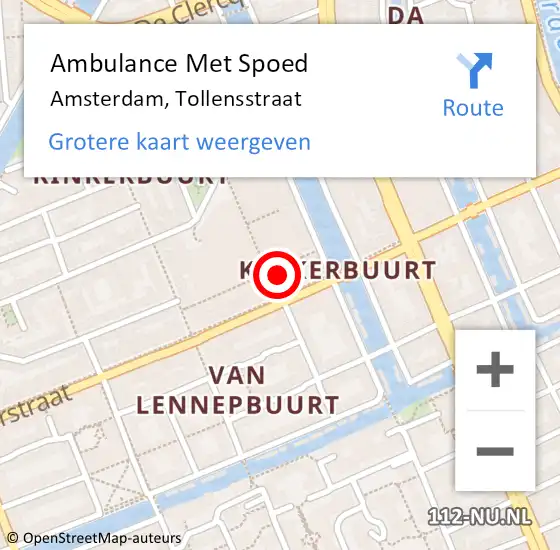 Locatie op kaart van de 112 melding: Ambulance Met Spoed Naar Amsterdam, Tollensstraat op 20 oktober 2024 20:57