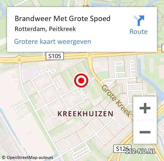 Locatie op kaart van de 112 melding: Brandweer Met Grote Spoed Naar Rotterdam, Peitkreek op 20 oktober 2024 21:06