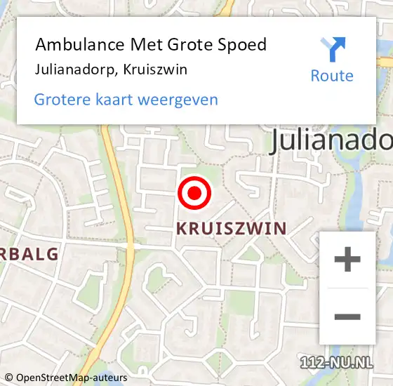 Locatie op kaart van de 112 melding: Ambulance Met Grote Spoed Naar Julianadorp, Kruiszwin op 20 oktober 2024 21:41