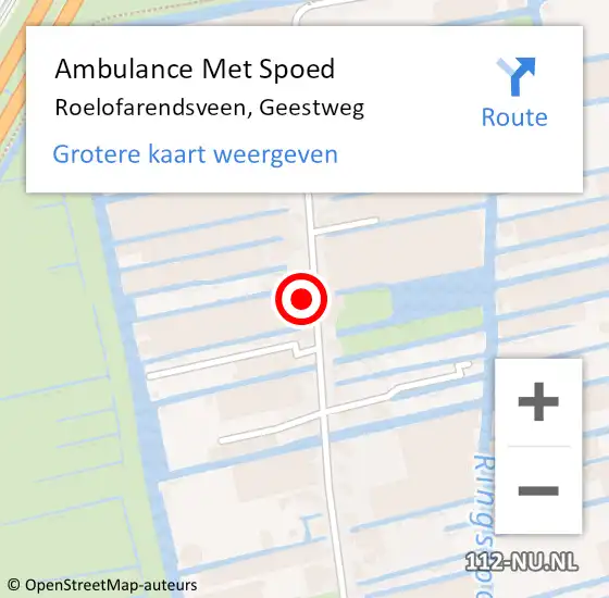 Locatie op kaart van de 112 melding: Ambulance Met Spoed Naar Roelofarendsveen, Geestweg op 20 oktober 2024 21:42