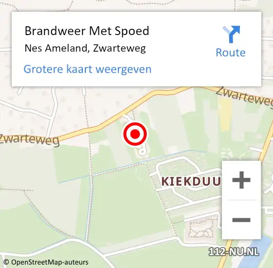 Locatie op kaart van de 112 melding: Brandweer Met Spoed Naar Nes Ameland, Zwarteweg op 20 oktober 2024 21:48