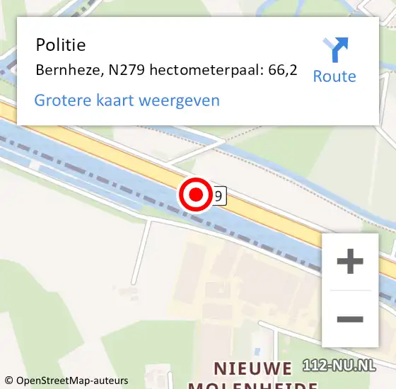 Locatie op kaart van de 112 melding: Politie Bernheze, N279 hectometerpaal: 66,2 op 20 oktober 2024 22:30