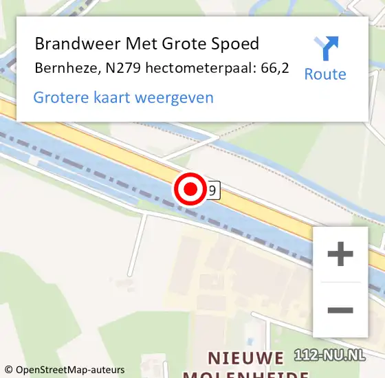 Locatie op kaart van de 112 melding: Brandweer Met Grote Spoed Naar Bernheze, N279 hectometerpaal: 66,2 op 20 oktober 2024 22:31