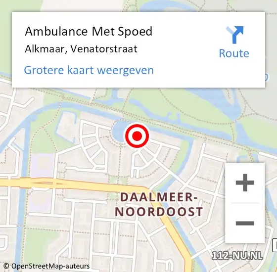 Locatie op kaart van de 112 melding: Ambulance Met Spoed Naar Alkmaar, Venatorstraat op 20 oktober 2024 22:35