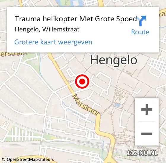 Locatie op kaart van de 112 melding: Trauma helikopter Met Grote Spoed Naar Hengelo, Willemstraat op 20 oktober 2024 23:00