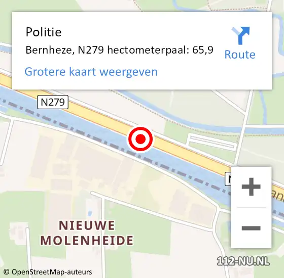 Locatie op kaart van de 112 melding: Politie Bernheze, N279 hectometerpaal: 65,9 op 20 oktober 2024 23:00