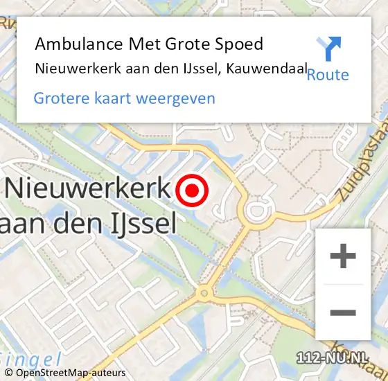 Locatie op kaart van de 112 melding: Ambulance Met Grote Spoed Naar Nieuwerkerk aan den IJssel, Kauwendaal op 20 oktober 2024 23:20