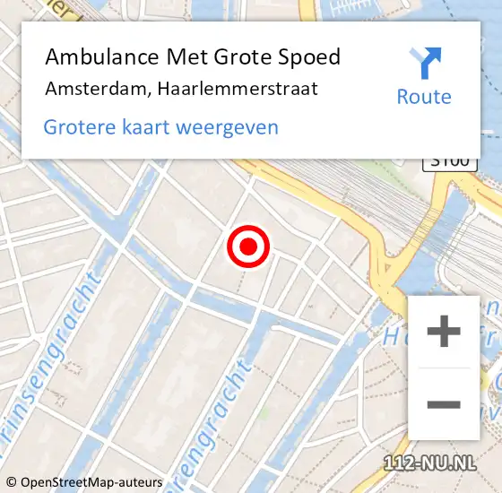 Locatie op kaart van de 112 melding: Ambulance Met Grote Spoed Naar Amsterdam, Haarlemmerstraat op 21 oktober 2024 00:32