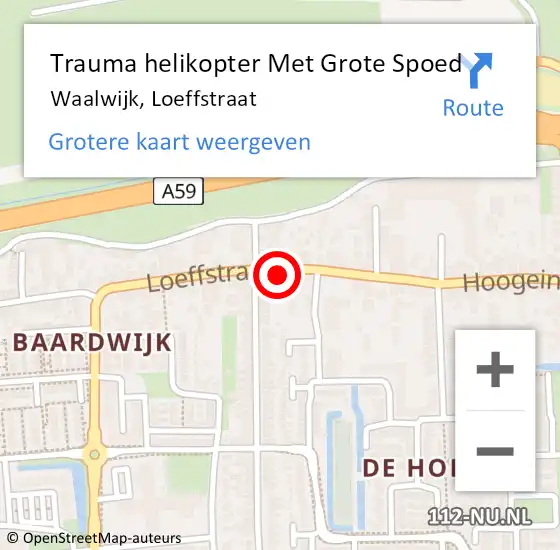 Locatie op kaart van de 112 melding: Trauma helikopter Met Grote Spoed Naar Waalwijk, Loeffstraat op 21 oktober 2024 00:33