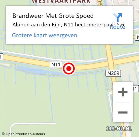 Locatie op kaart van de 112 melding: Brandweer Met Grote Spoed Naar Alphen aan den Rijn, N11 hectometerpaal: 5,6 op 21 oktober 2024 01:21