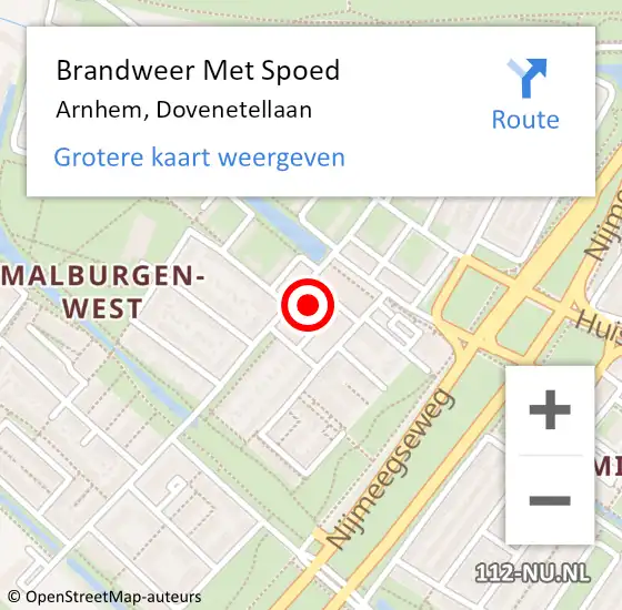 Locatie op kaart van de 112 melding: Brandweer Met Spoed Naar Arnhem, Dovenetellaan op 21 oktober 2024 03:15