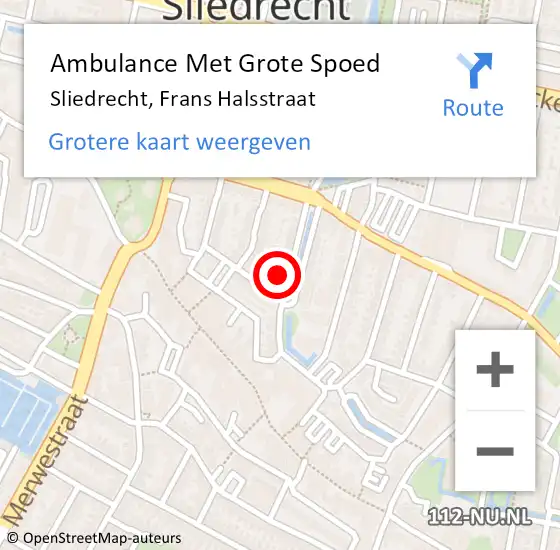 Locatie op kaart van de 112 melding: Ambulance Met Grote Spoed Naar Sliedrecht, Frans Halsstraat op 21 oktober 2024 03:57