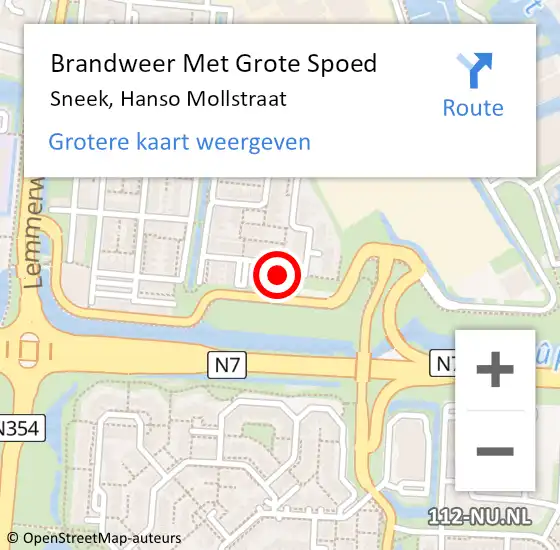 Locatie op kaart van de 112 melding: Brandweer Met Grote Spoed Naar Sneek, Hanso Mollstraat op 21 oktober 2024 05:09