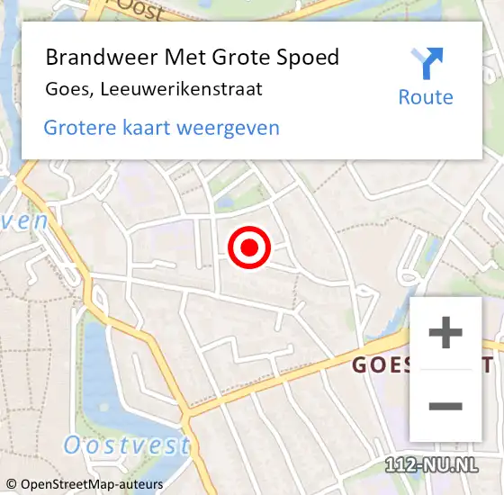 Locatie op kaart van de 112 melding: Brandweer Met Grote Spoed Naar Goes, Leeuwerikenstraat op 21 oktober 2024 05:44