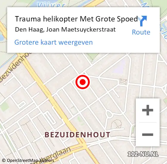 Locatie op kaart van de 112 melding: Trauma helikopter Met Grote Spoed Naar Den Haag, Joan Maetsuyckerstraat op 21 oktober 2024 05:57