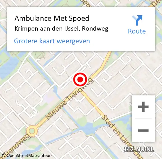 Locatie op kaart van de 112 melding: Ambulance Met Spoed Naar Krimpen aan den IJssel, Rondweg op 21 oktober 2024 06:04