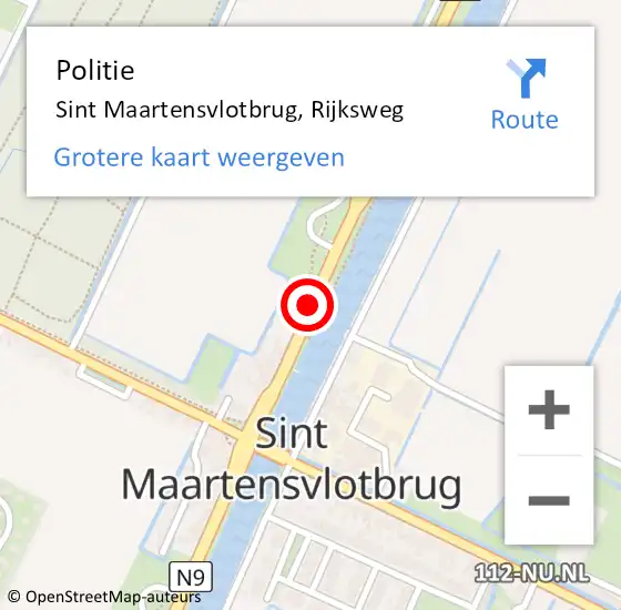 Locatie op kaart van de 112 melding: Politie Sint Maartensvlotbrug, Rijksweg op 24 oktober 2014 08:55