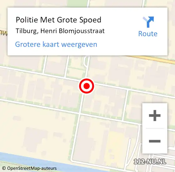 Locatie op kaart van de 112 melding: Politie Met Grote Spoed Naar Tilburg, Henri Blomjousstraat op 21 oktober 2024 06:54