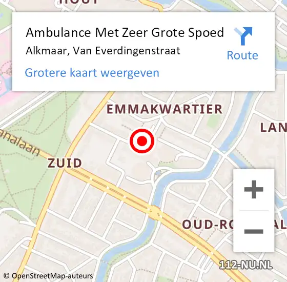 Locatie op kaart van de 112 melding: Ambulance Met Zeer Grote Spoed Naar Alkmaar, Van Everdingenstraat op 21 oktober 2024 07:38