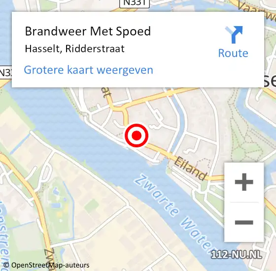 Locatie op kaart van de 112 melding: Brandweer Met Spoed Naar Hasselt, Ridderstraat op 21 oktober 2024 07:56