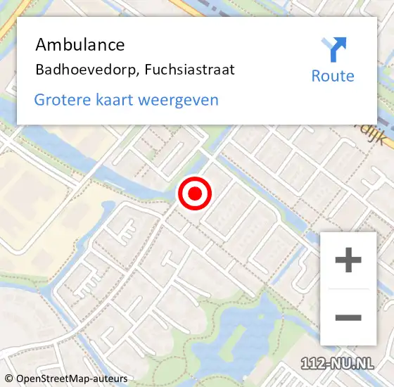 Locatie op kaart van de 112 melding: Ambulance Badhoevedorp, Fuchsiastraat op 21 oktober 2024 08:07