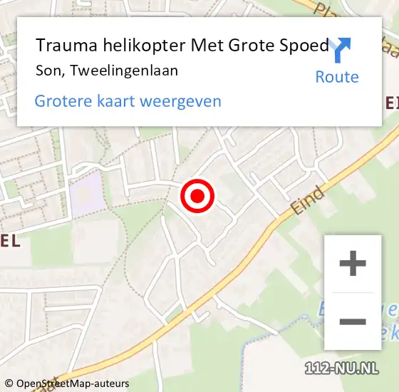 Locatie op kaart van de 112 melding: Trauma helikopter Met Grote Spoed Naar Son, Tweelingenlaan op 21 oktober 2024 08:23