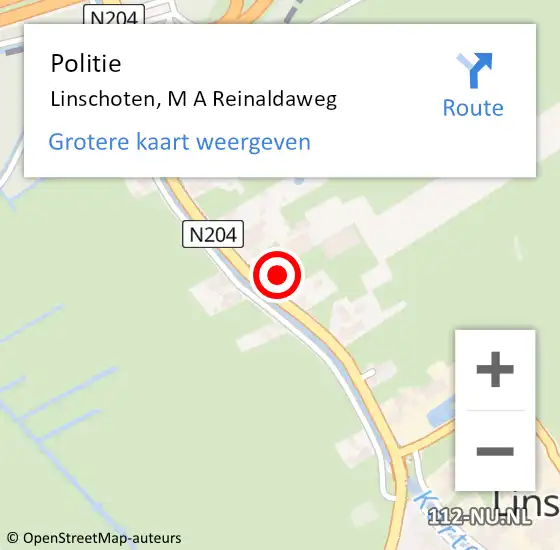 Locatie op kaart van de 112 melding: Politie Linschoten, M A Reinaldaweg op 21 oktober 2024 08:49