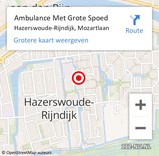 Locatie op kaart van de 112 melding: Ambulance Met Grote Spoed Naar Hazerswoude-Rijndijk, Mozartlaan op 21 oktober 2024 09:01