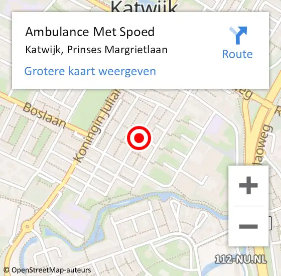 Locatie op kaart van de 112 melding: Ambulance Met Spoed Naar Katwijk, Prinses Margrietlaan op 21 oktober 2024 09:03