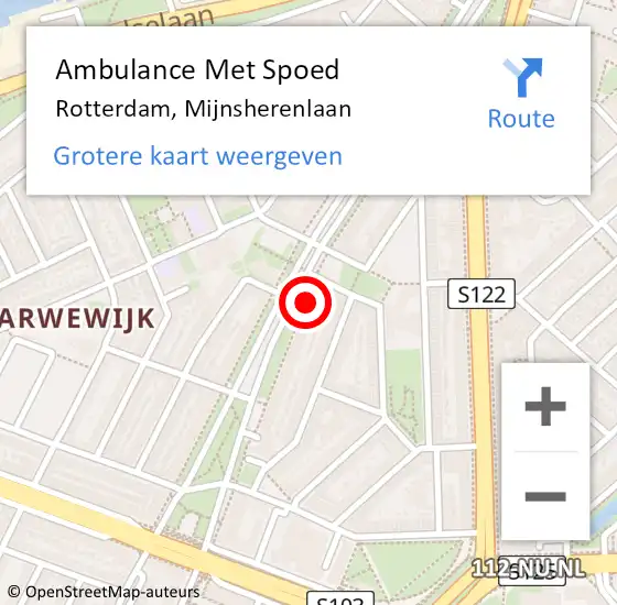 Locatie op kaart van de 112 melding: Ambulance Met Spoed Naar Rotterdam, Mijnsherenlaan op 21 oktober 2024 09:08