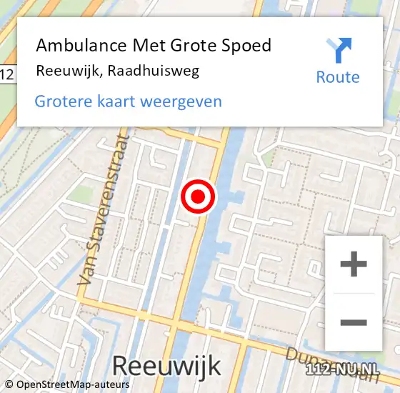 Locatie op kaart van de 112 melding: Ambulance Met Grote Spoed Naar Reeuwijk, Raadhuisweg op 21 oktober 2024 09:18