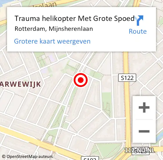 Locatie op kaart van de 112 melding: Trauma helikopter Met Grote Spoed Naar Rotterdam, Mijnsherenlaan op 21 oktober 2024 09:22