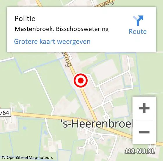 Locatie op kaart van de 112 melding: Politie Mastenbroek, Bisschopswetering op 21 oktober 2024 09:30