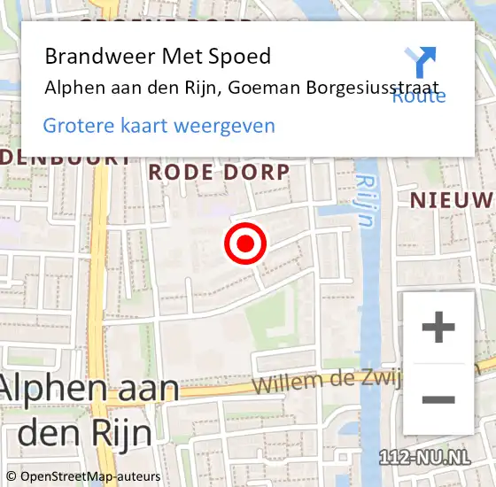 Locatie op kaart van de 112 melding: Brandweer Met Spoed Naar Alphen aan den Rijn, Goeman Borgesiusstraat op 21 oktober 2024 09:31