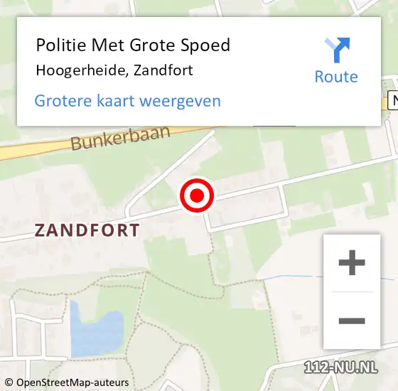 Locatie op kaart van de 112 melding: Politie Met Grote Spoed Naar Hoogerheide, Zandfort op 21 oktober 2024 09:39