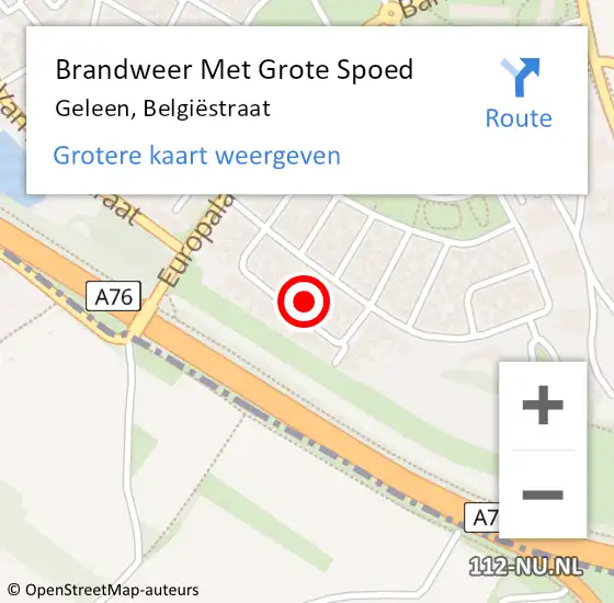 Locatie op kaart van de 112 melding: Brandweer Met Grote Spoed Naar Geleen, Belgiëstraat op 21 oktober 2024 09:54