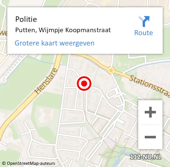 Locatie op kaart van de 112 melding: Politie Putten, Wijmpje Koopmanstraat op 21 oktober 2024 10:26