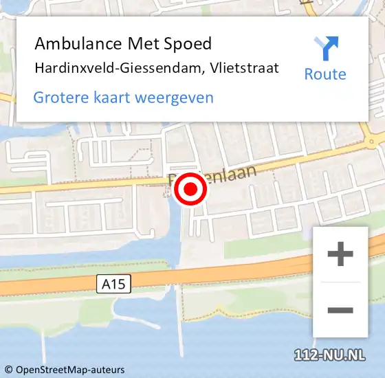 Locatie op kaart van de 112 melding: Ambulance Met Spoed Naar Hardinxveld-Giessendam, Vlietstraat op 21 oktober 2024 10:27