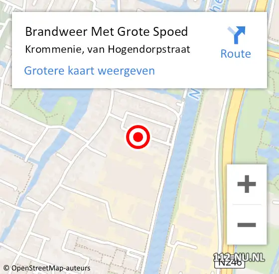 Locatie op kaart van de 112 melding: Brandweer Met Grote Spoed Naar Krommenie, van Hogendorpstraat op 21 oktober 2024 10:40