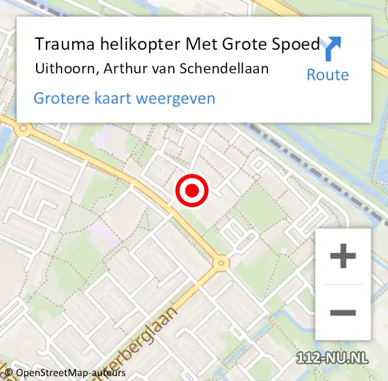 Locatie op kaart van de 112 melding: Trauma helikopter Met Grote Spoed Naar Uithoorn, Arthur van Schendellaan op 21 oktober 2024 10:57