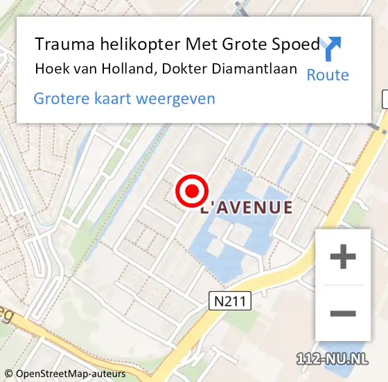 Locatie op kaart van de 112 melding: Trauma helikopter Met Grote Spoed Naar Hoek van Holland, Dokter Diamantlaan op 21 oktober 2024 11:36