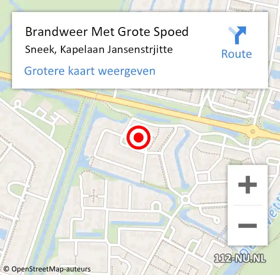 Locatie op kaart van de 112 melding: Brandweer Met Grote Spoed Naar Sneek, Kapelaan Jansenstrjitte op 21 oktober 2024 11:37