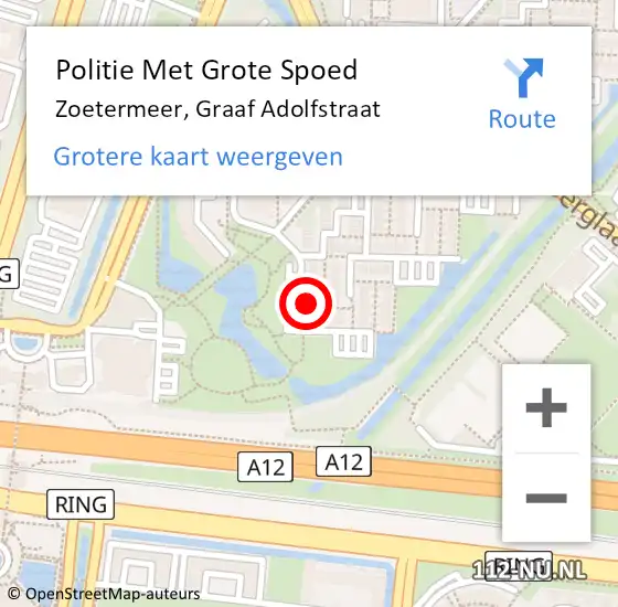 Locatie op kaart van de 112 melding: Politie Met Grote Spoed Naar Zoetermeer, Graaf Adolfstraat op 21 oktober 2024 11:46