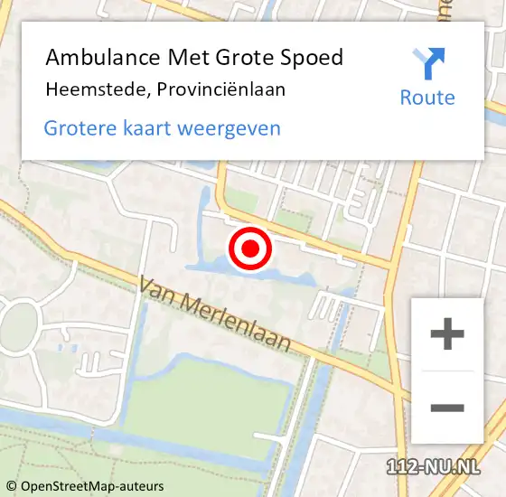 Locatie op kaart van de 112 melding: Ambulance Met Grote Spoed Naar Heemstede, Provinciënlaan op 21 oktober 2024 12:15