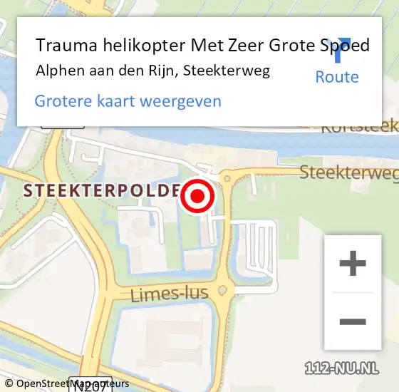 Locatie op kaart van de 112 melding: Trauma helikopter Met Zeer Grote Spoed Naar Alphen aan den Rijn, Steekterweg op 21 oktober 2024 12:20