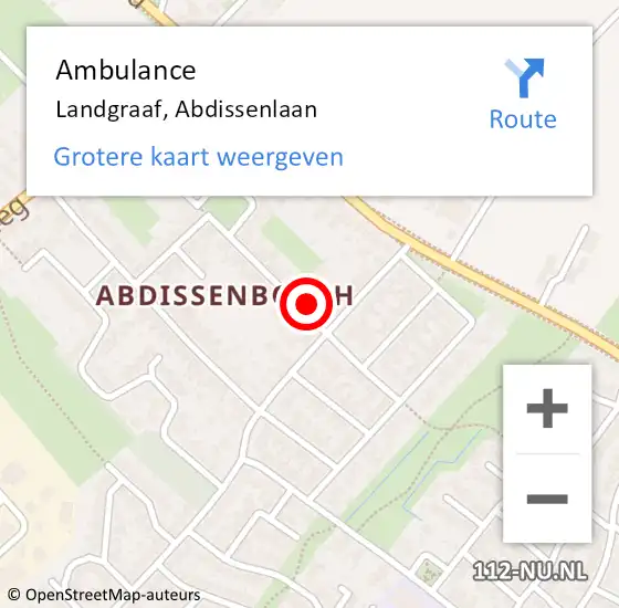 Locatie op kaart van de 112 melding: Ambulance Landgraaf, Abdissenlaan op 24 oktober 2014 09:27