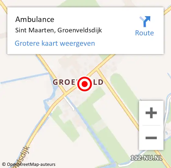 Locatie op kaart van de 112 melding: Ambulance Sint Maarten, Groenveldsdijk op 21 oktober 2024 13:19